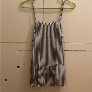 Blue and white striped peplum tank top